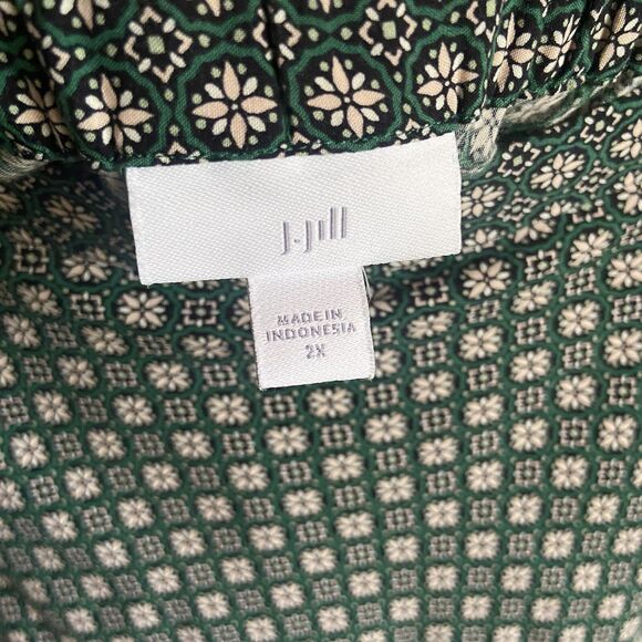 J. Jill Flared A-Line Midi Skirt Green Floral Clover Size 2X Stretch Boho Artsy - Picture 3 of 10